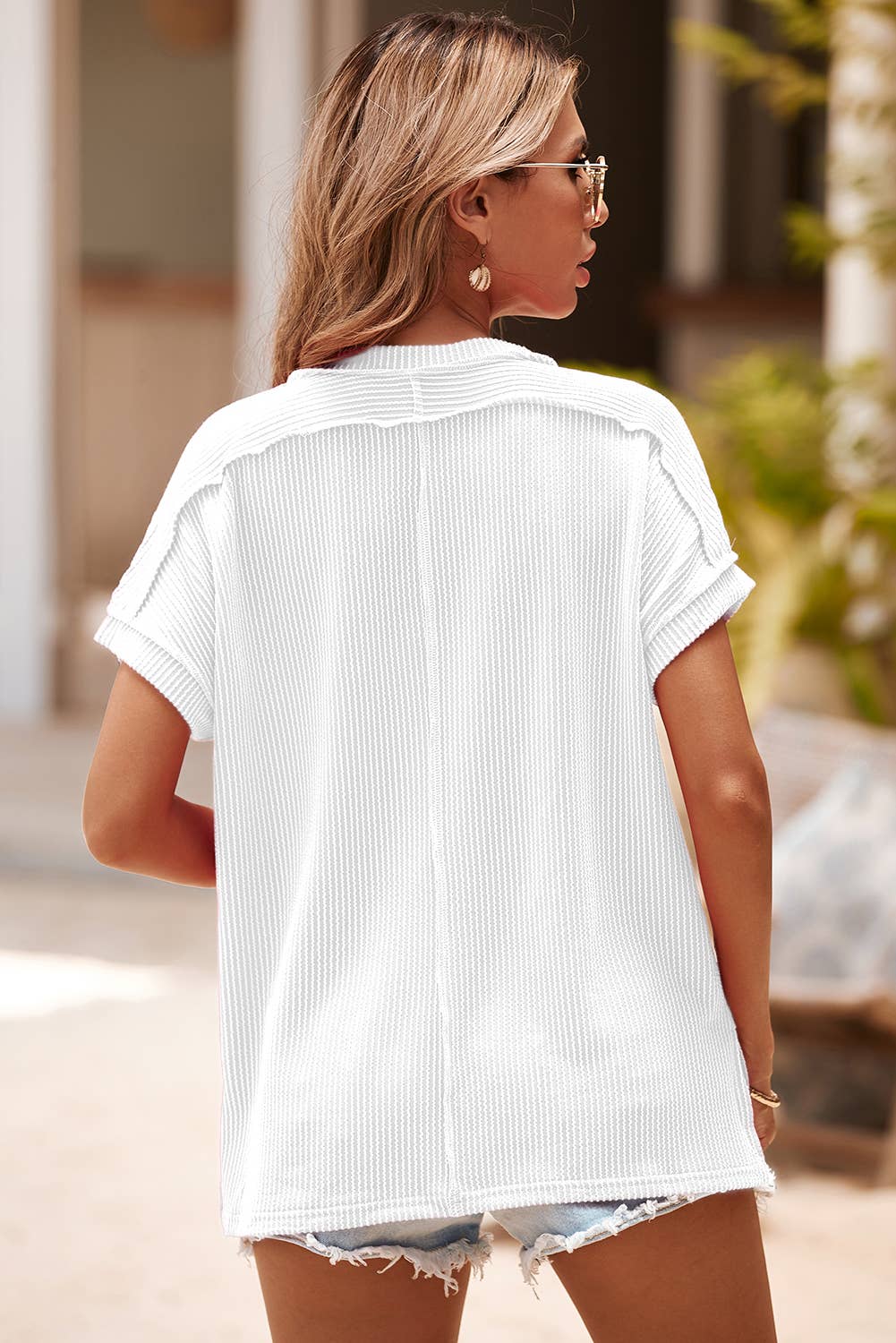 LDC Textured Knit Round Neck T-shirt: White