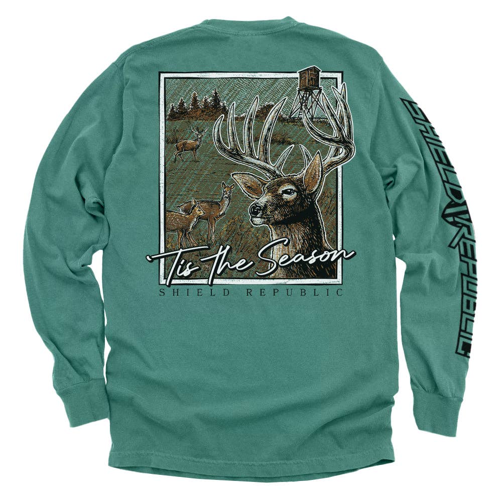 Tis the Season Deer comfort colors pocket tee. Blue Jean