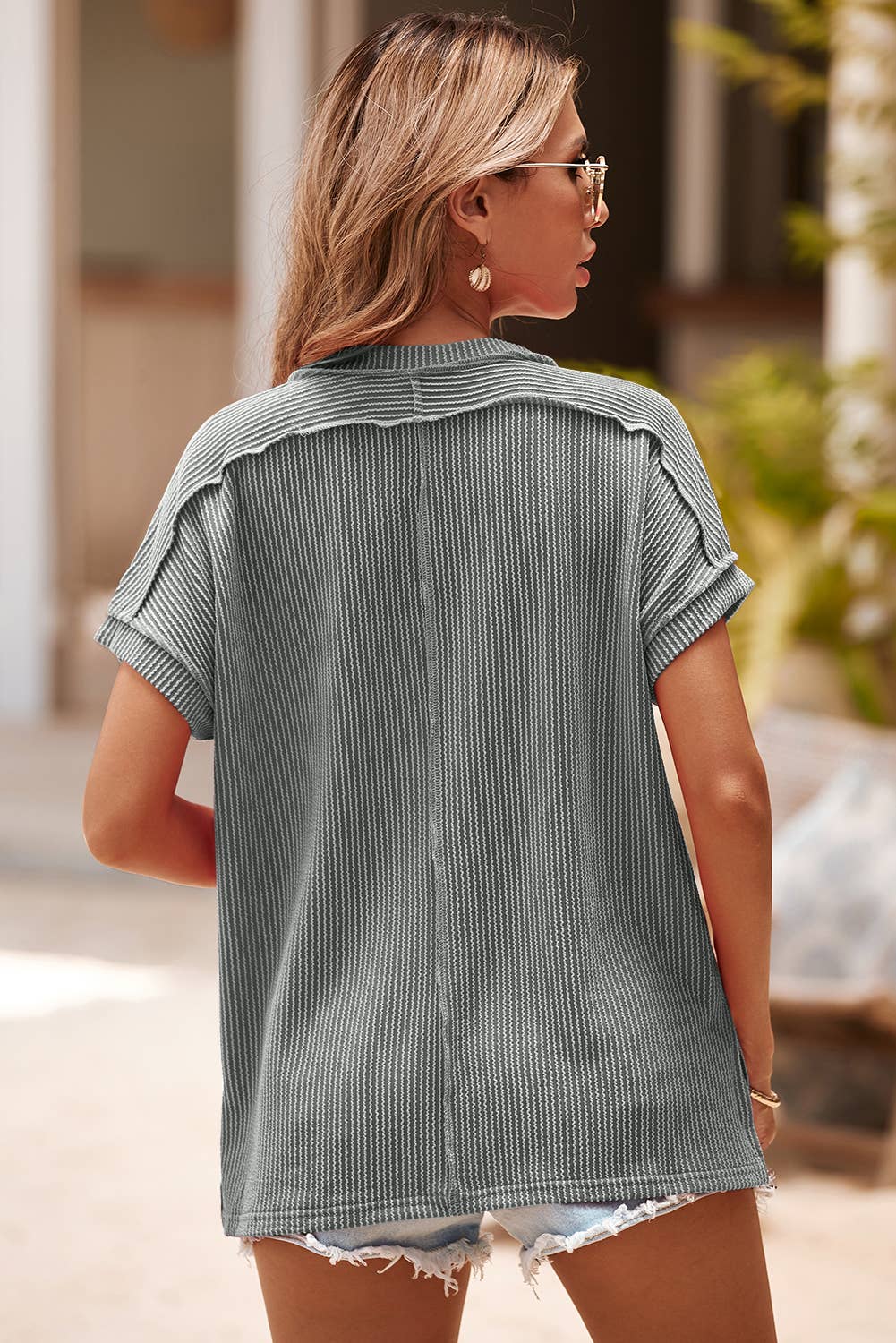 LDC Textured Knit Round Neck T-shirt: White