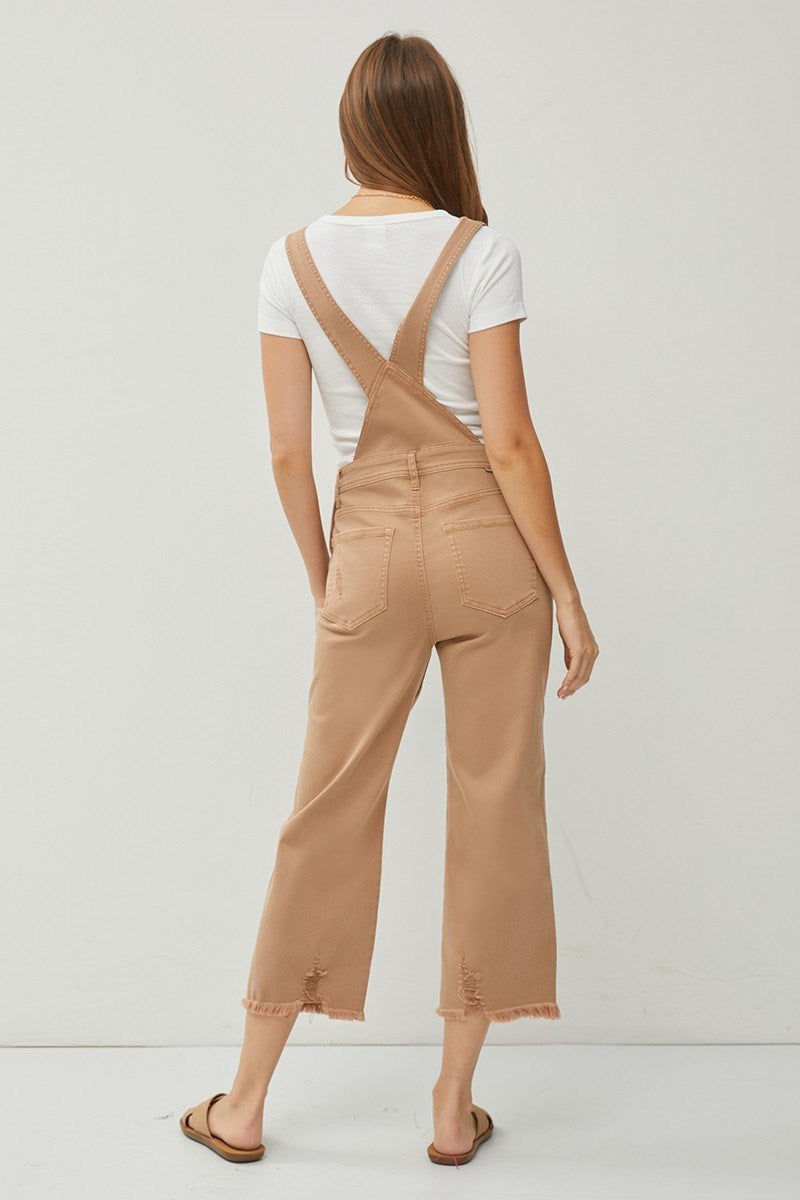 RiSEN HIGH RISE DISTRESSED STRAIGHT OVERALLS