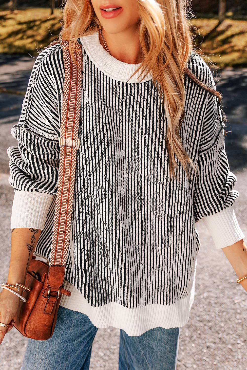 Striped Contrast Trim Loose Sweater