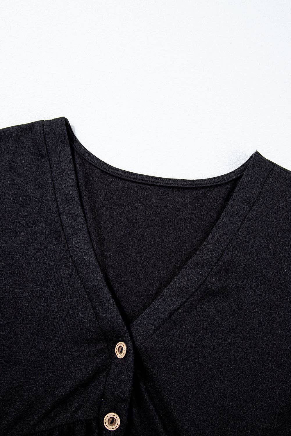 Black V Neck Buttons Loose Cuffed Short Sleeve Romper: