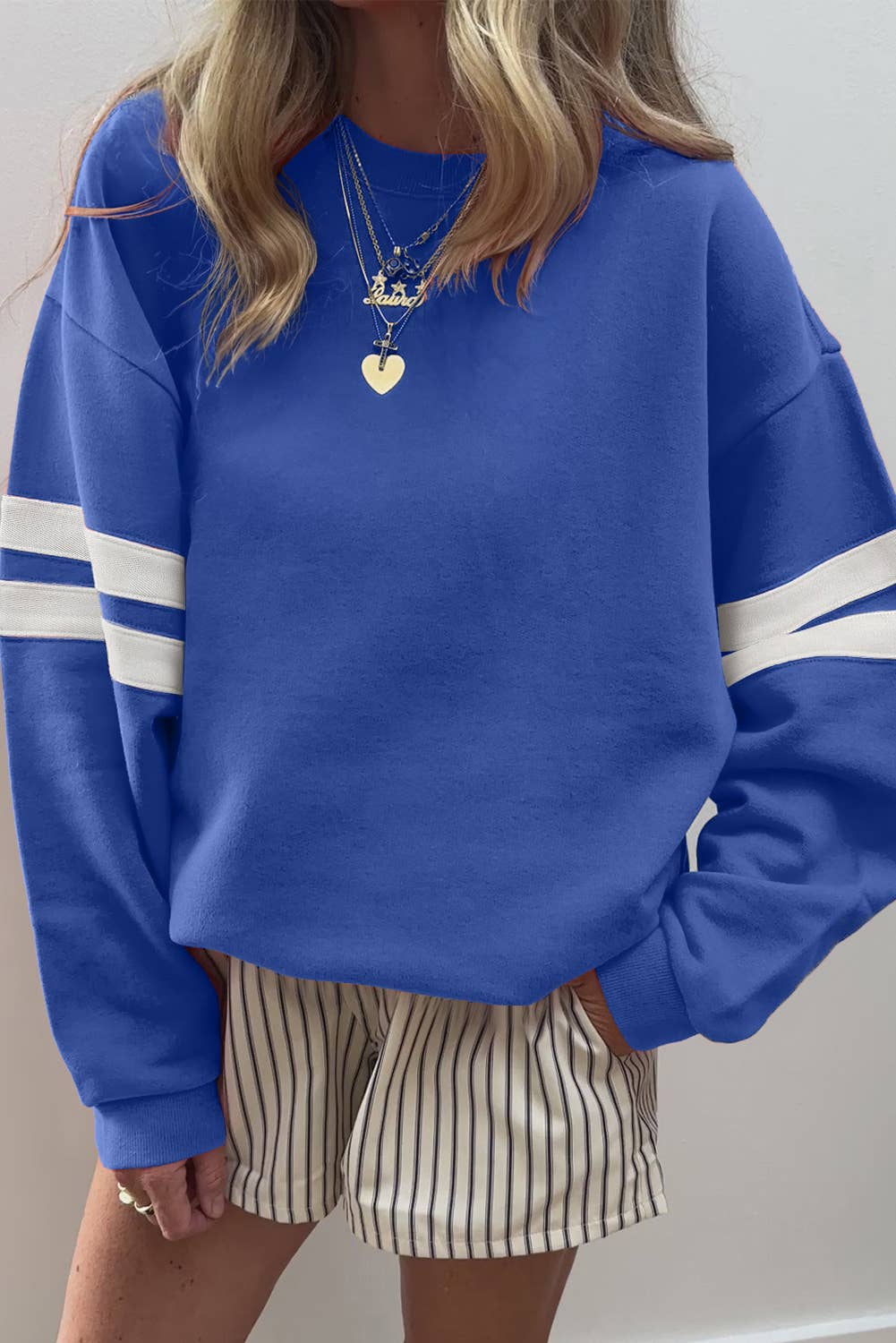 Varsity Stripe Game Day Drop Shoulder Oversize Sweatshirt