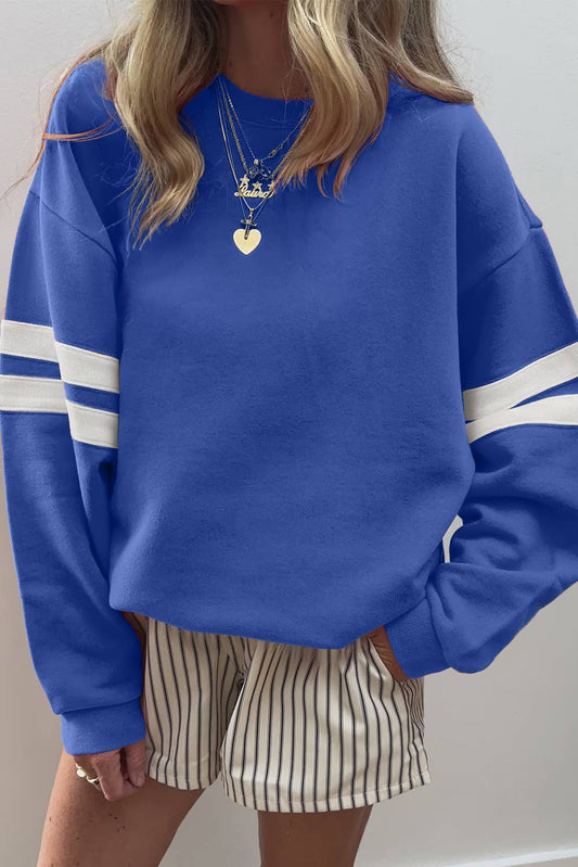 Varsity Stripe Game Day Drop Shoulder Oversize Sweatshirt