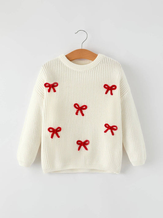 Girls Bow White Pullover Sweater