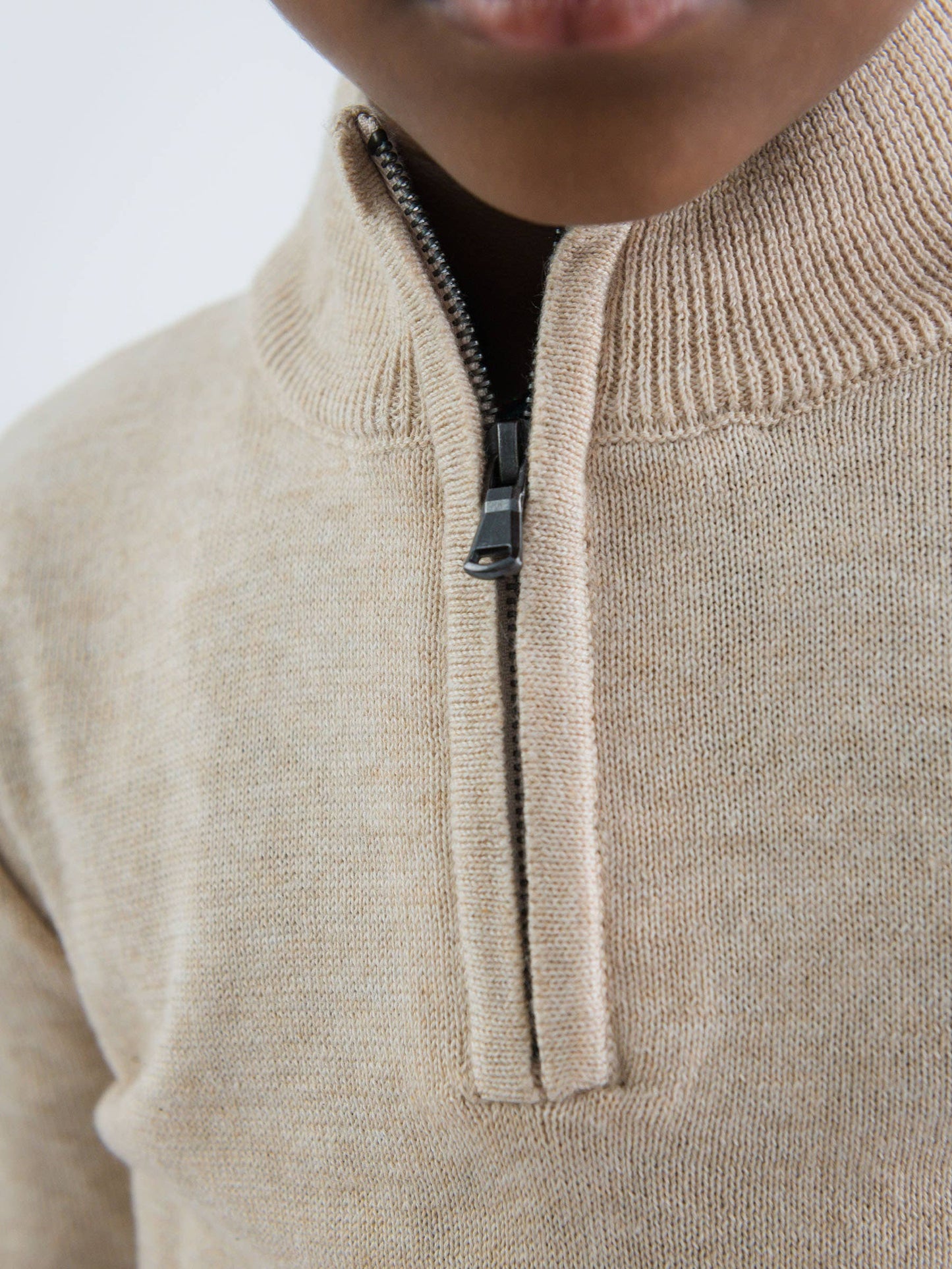 Boys Heather Oatmeal Quarter-Zip Sweater: Off-White