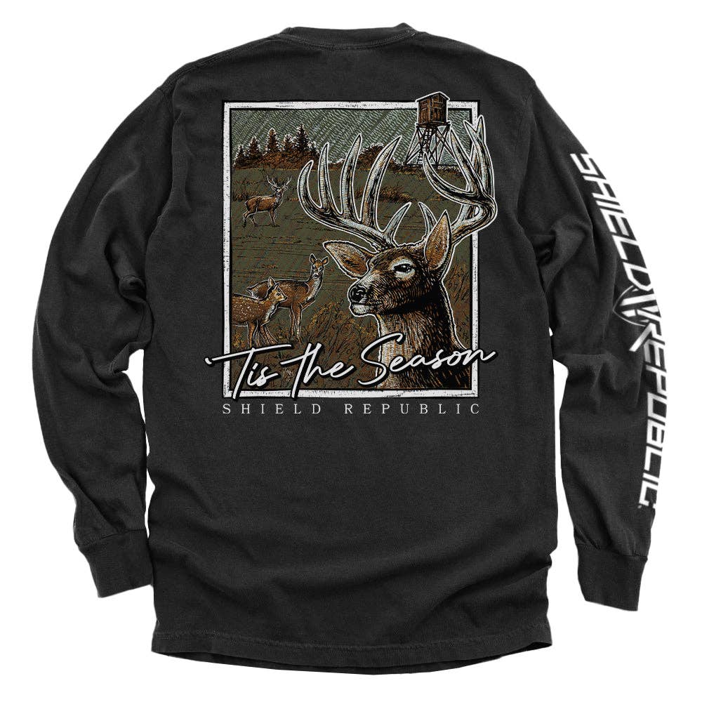 Tis the Season Deer comfort colors pocket tee. Blue Jean