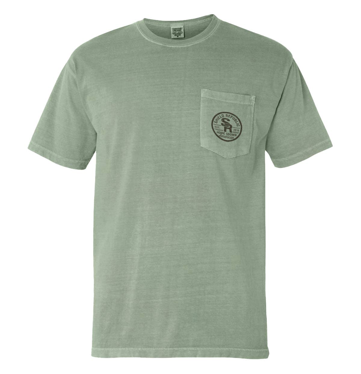 Tis the Season Deer comfort colors pocket tee. Blue Jean