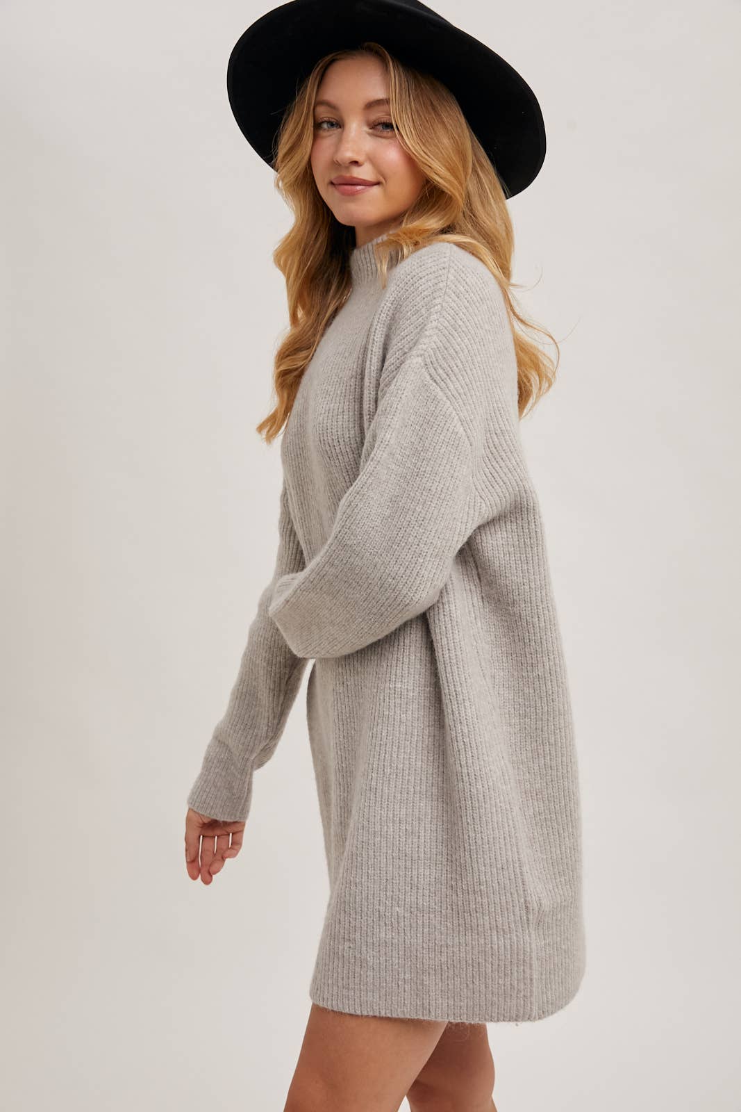 MOCK NECK KNIT SWEATER MINI DRESS: BIRCH