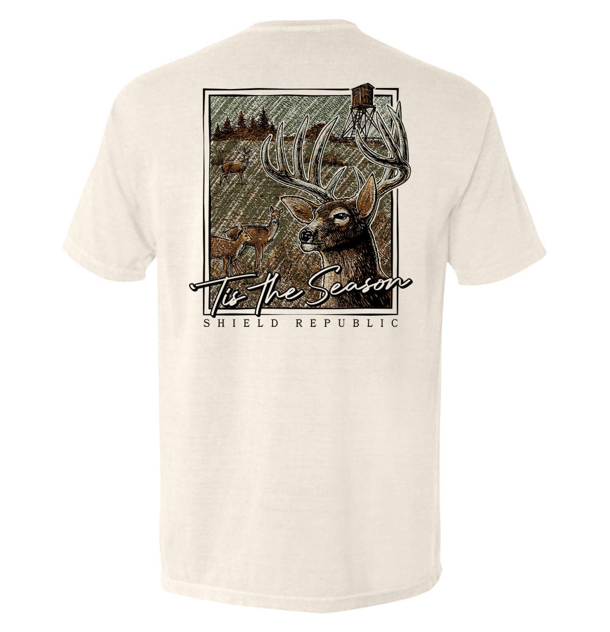 Tis the Season Deer comfort colors pocket tee. Blue Jean