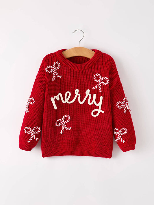 Mom and Me Winter Christmas Red "merry" Pullover Sweater: KIDS