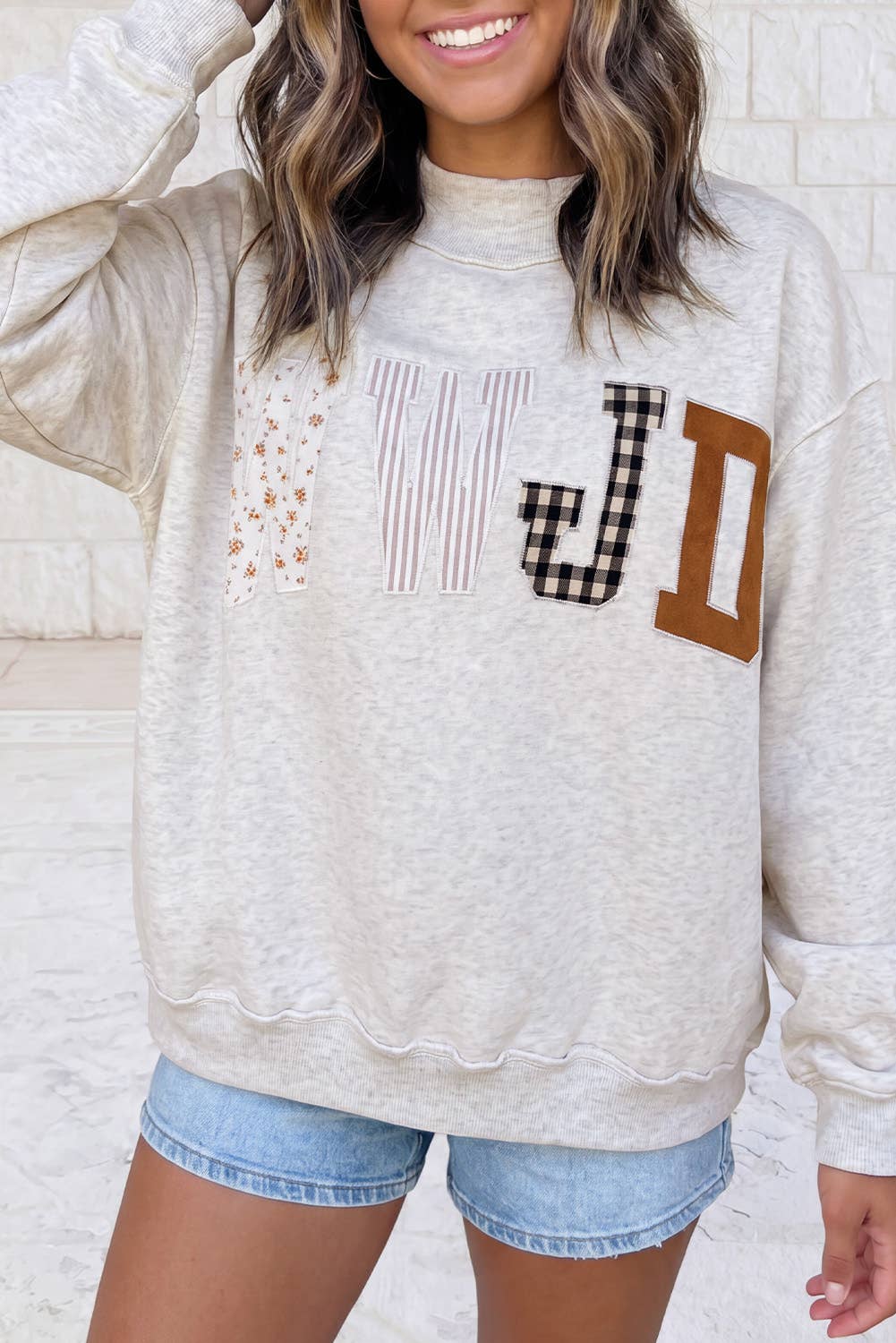 WWJD Embroidered Patch Mock Neck Sweatshirt