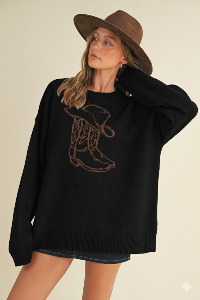 WESTERN COWBOY BOOT AND HAT SWEATER