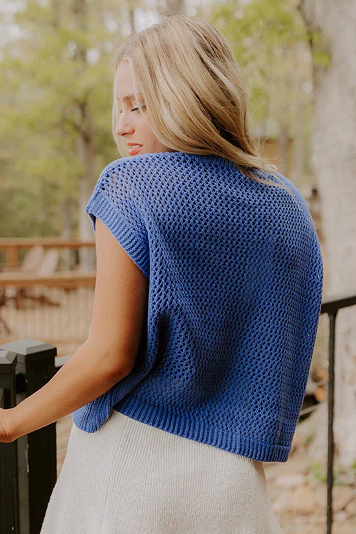 Sky Blue Flag Graphic Short Sleeve Sweater Top: Sky Blue