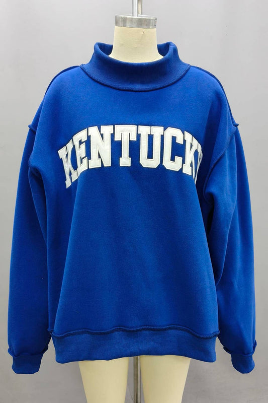 Embroidered Mock Neck Sweatshirt: KENTUCKY BLUE