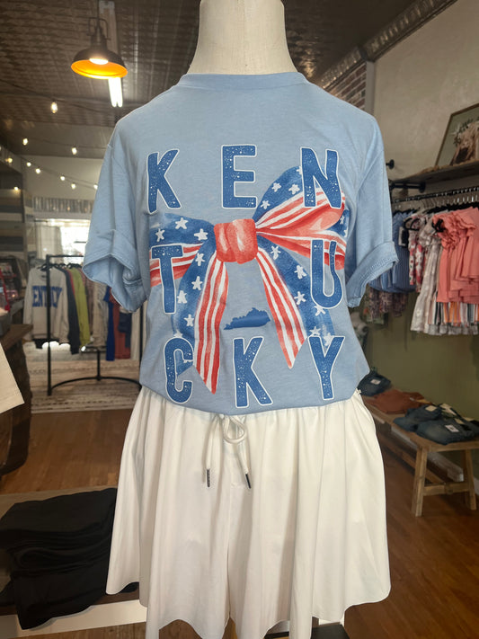 Red, white & blue bow KY tee