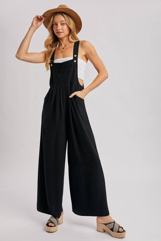 FLOWY WIDE LEG OVERALL JUMPSUIT