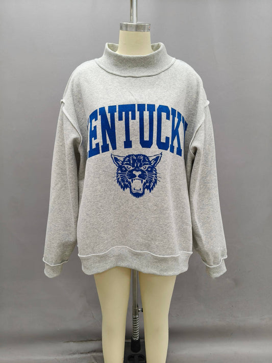 KENTUCKY Mascot Print Reversible Mock Neck Sweatshirt: H. GREY
