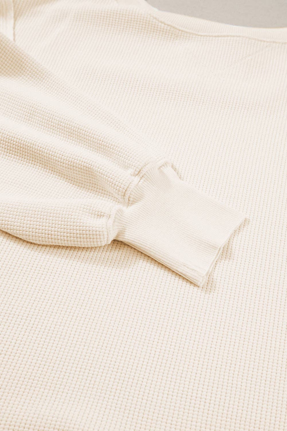 Waffle Knit Bishop Sleeve Split Oversized Sweatshirt: Cream