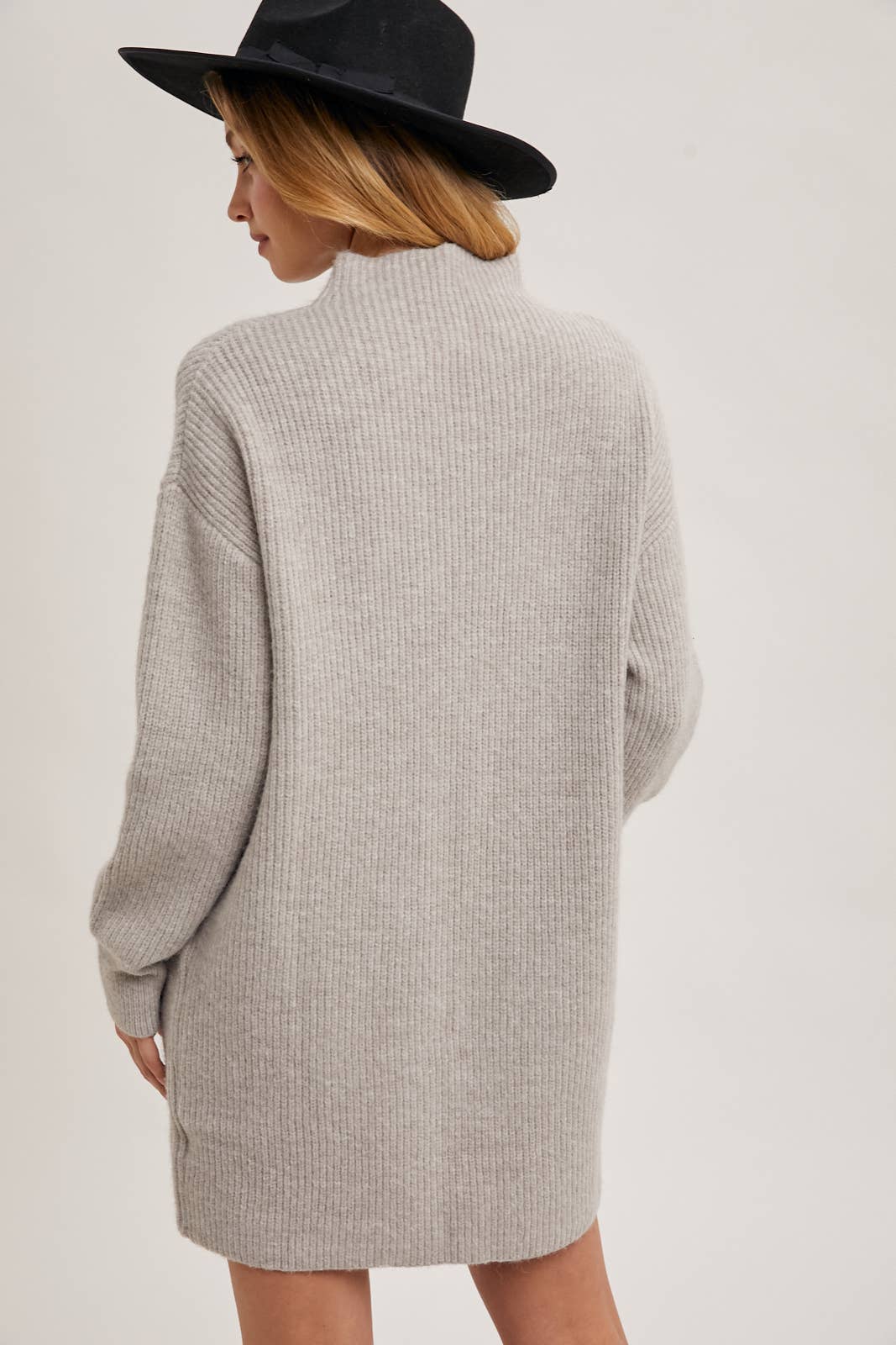 MOCK NECK KNIT SWEATER MINI DRESS: BIRCH