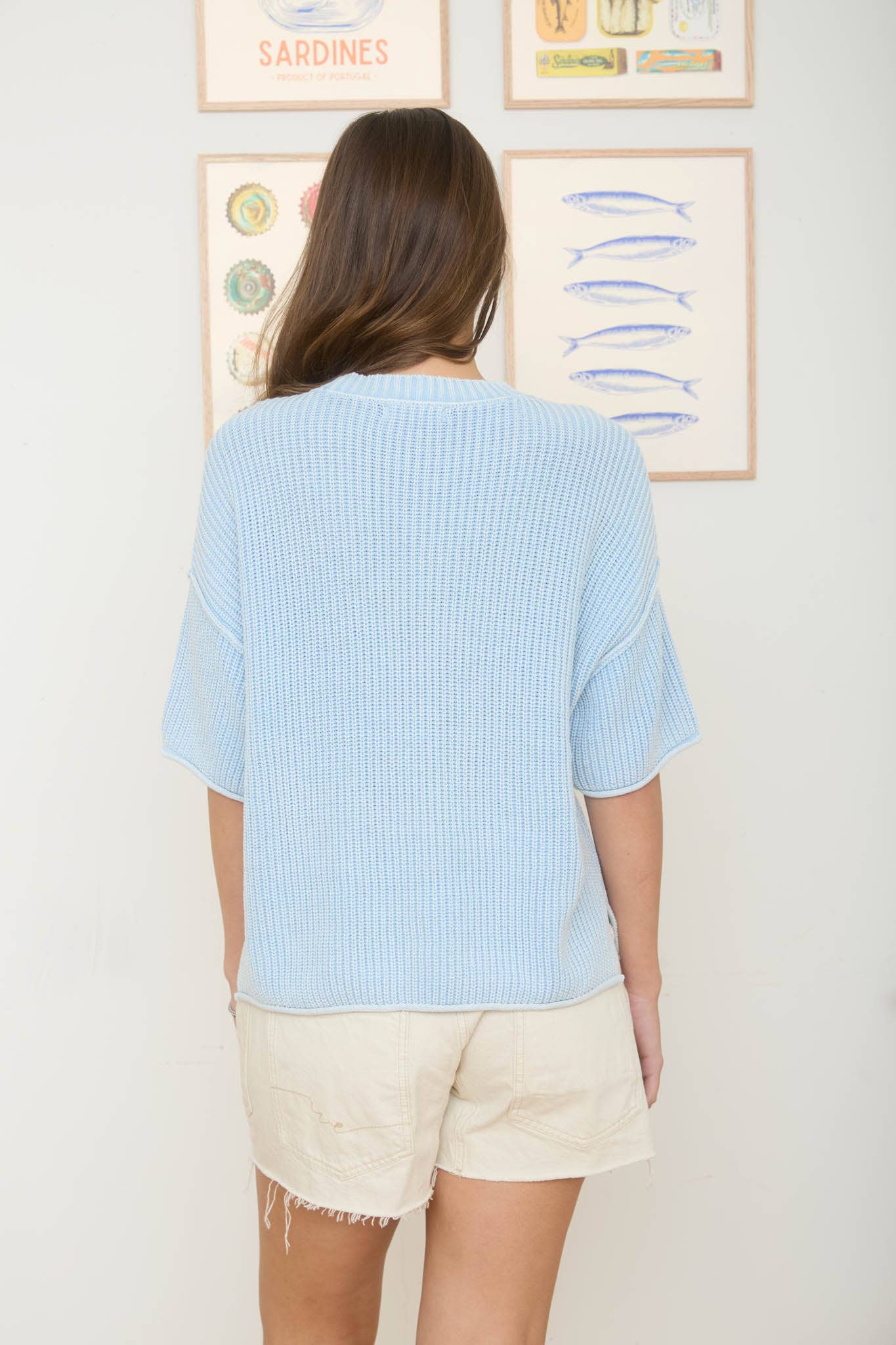 WASHED SHORT SLEEVE BOXY KNIT TOP : LIGHT OLIVE