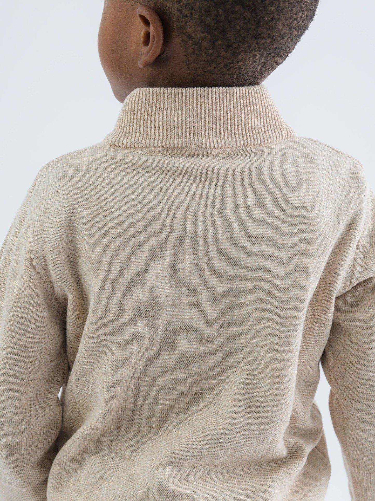 Boys Heather Oatmeal Quarter-Zip Sweater: Off-White