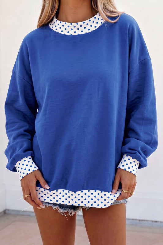 Polka Dot Contrast Trim Game Day Mock Neck Sweatshirt