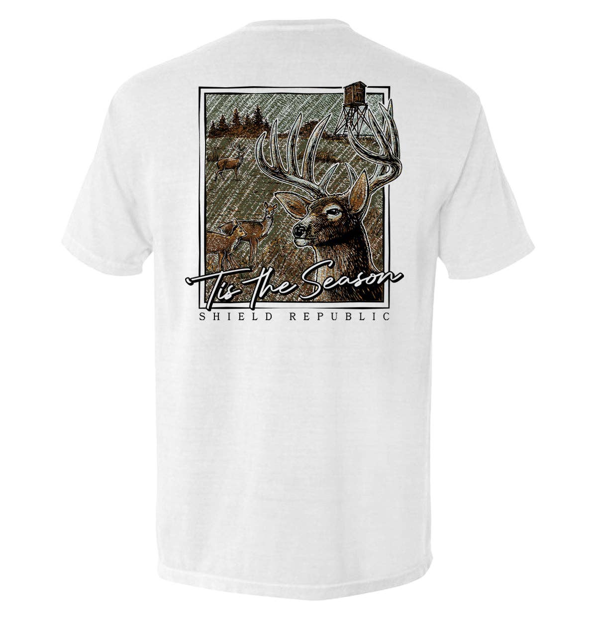 Tis the Season Deer comfort colors pocket tee. Blue Jean