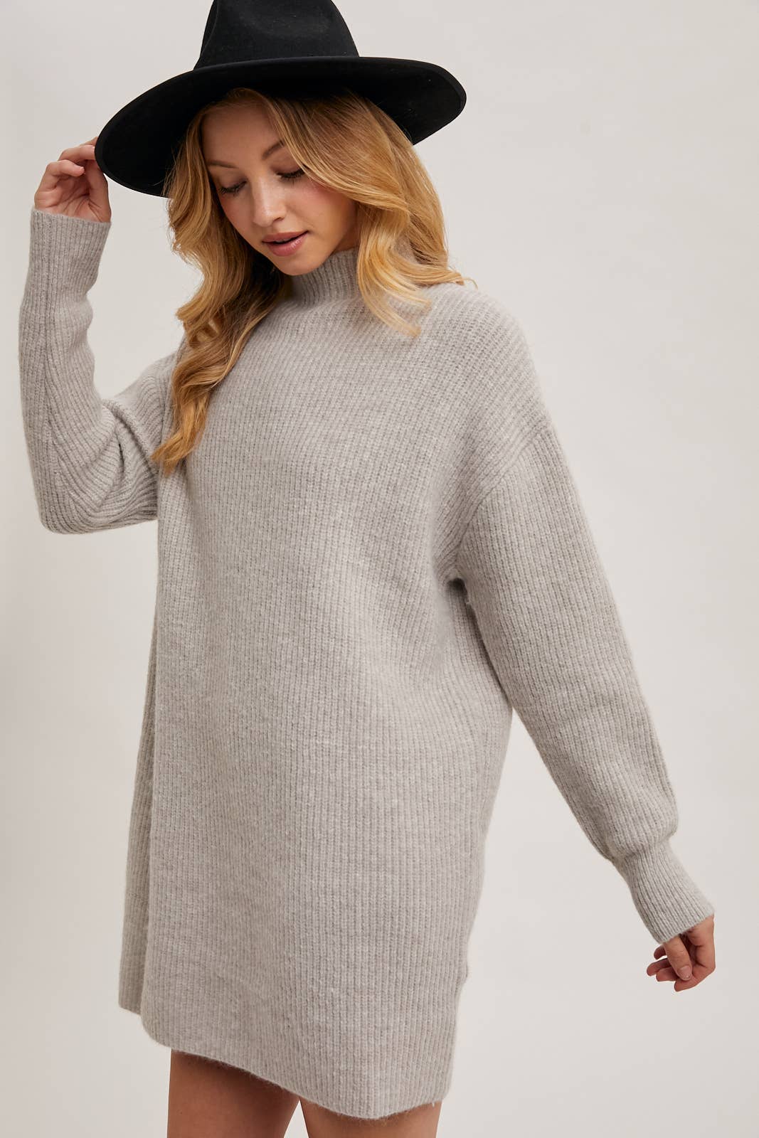 MOCK NECK KNIT SWEATER MINI DRESS: BIRCH