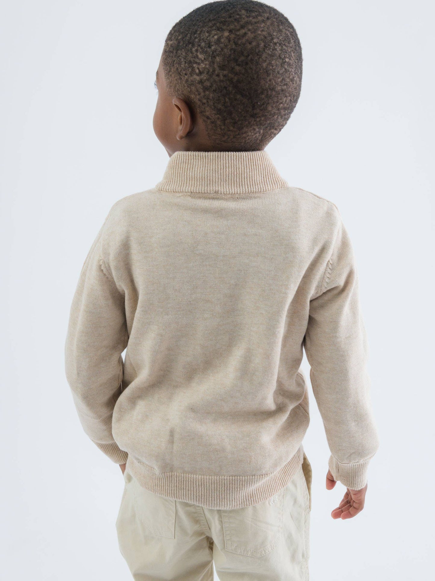 Boys Heather Oatmeal Quarter-Zip Sweater: Off-White