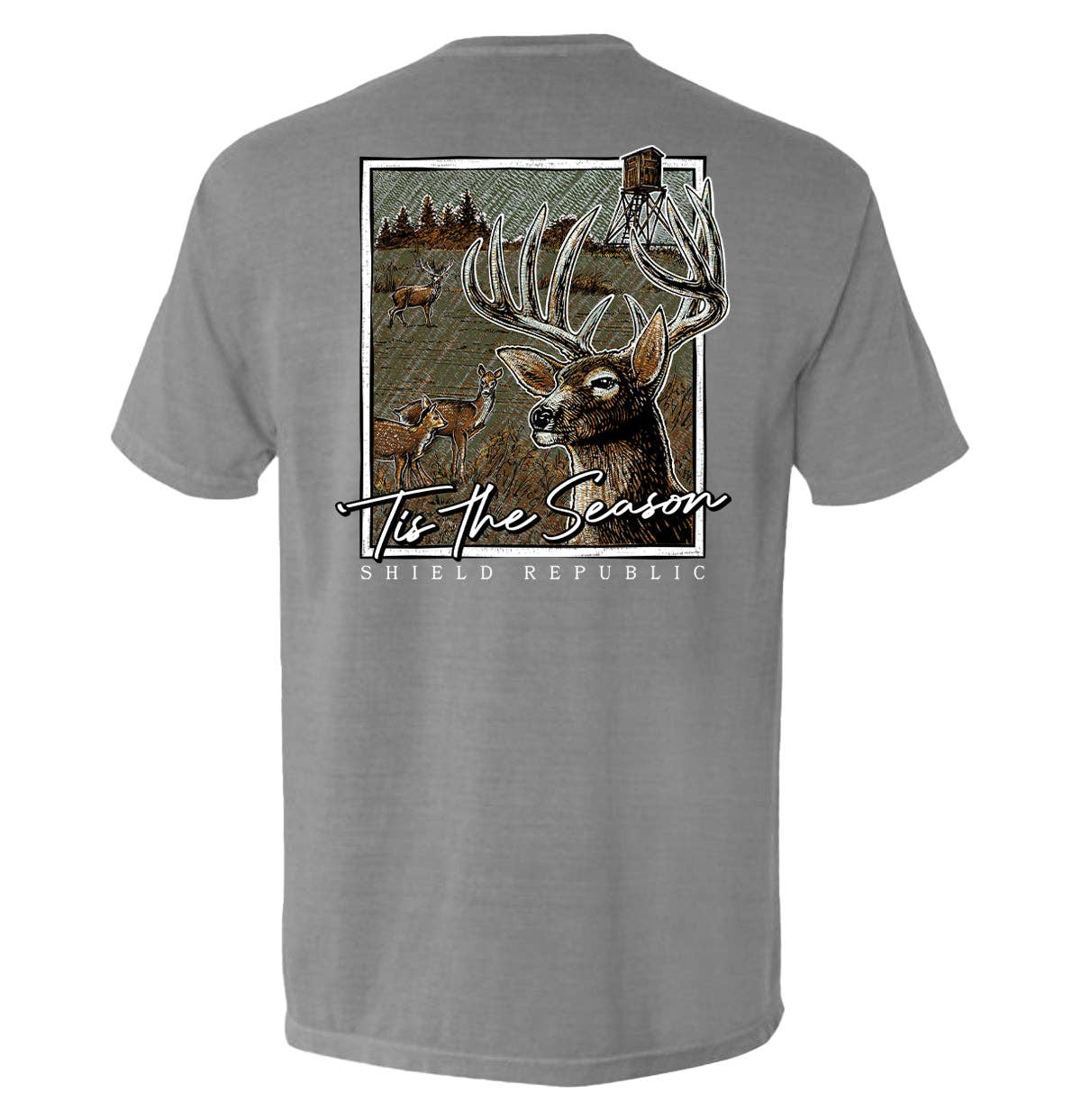 Tis the Season Deer comfort colors pocket tee. Blue Jean