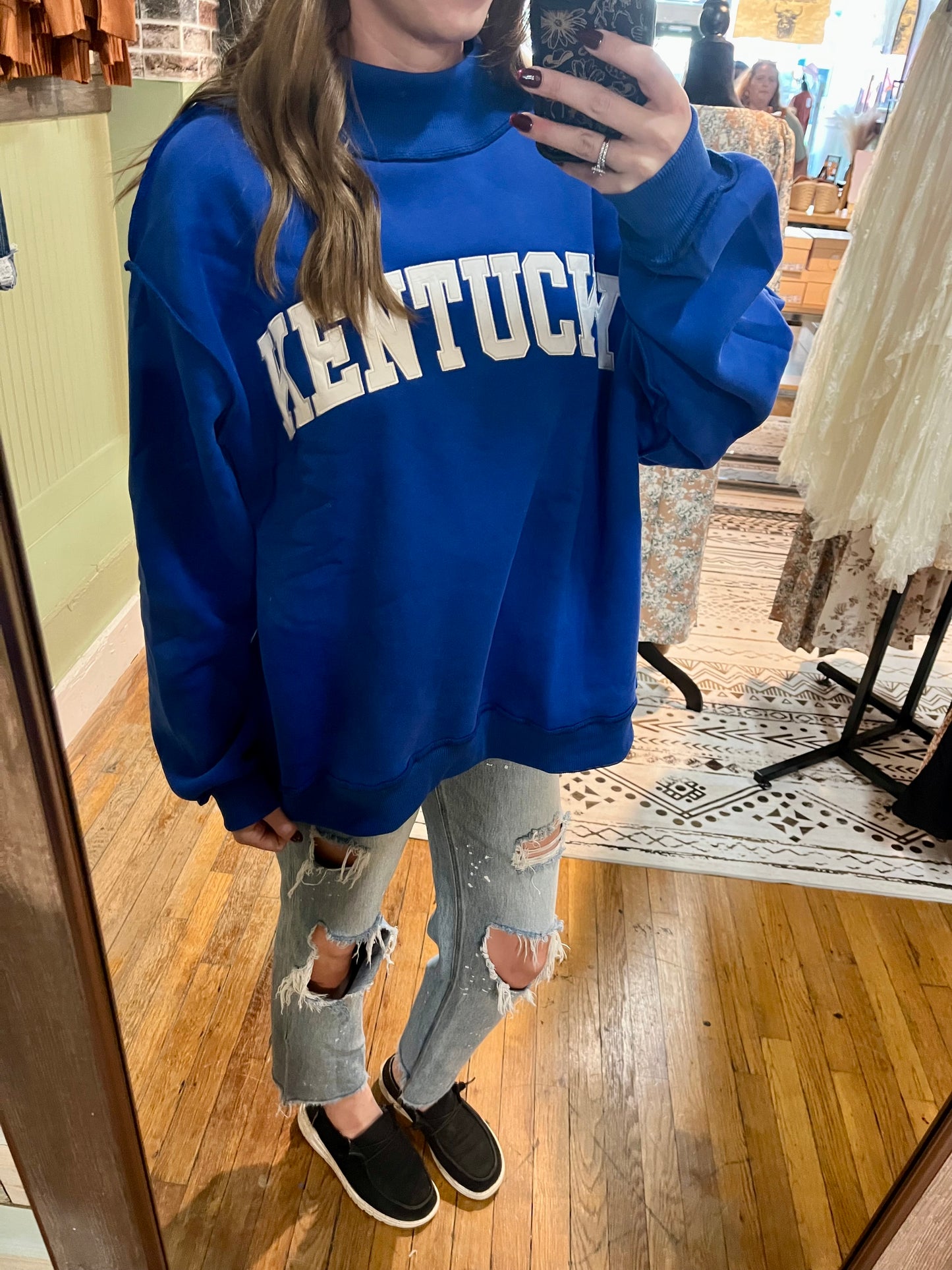 Embroidered Mock Neck Sweatshirt: KENTUCKY BLUE