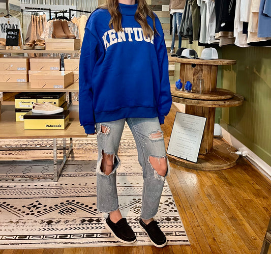 Embroidered Mock Neck Sweatshirt: KENTUCKY BLUE