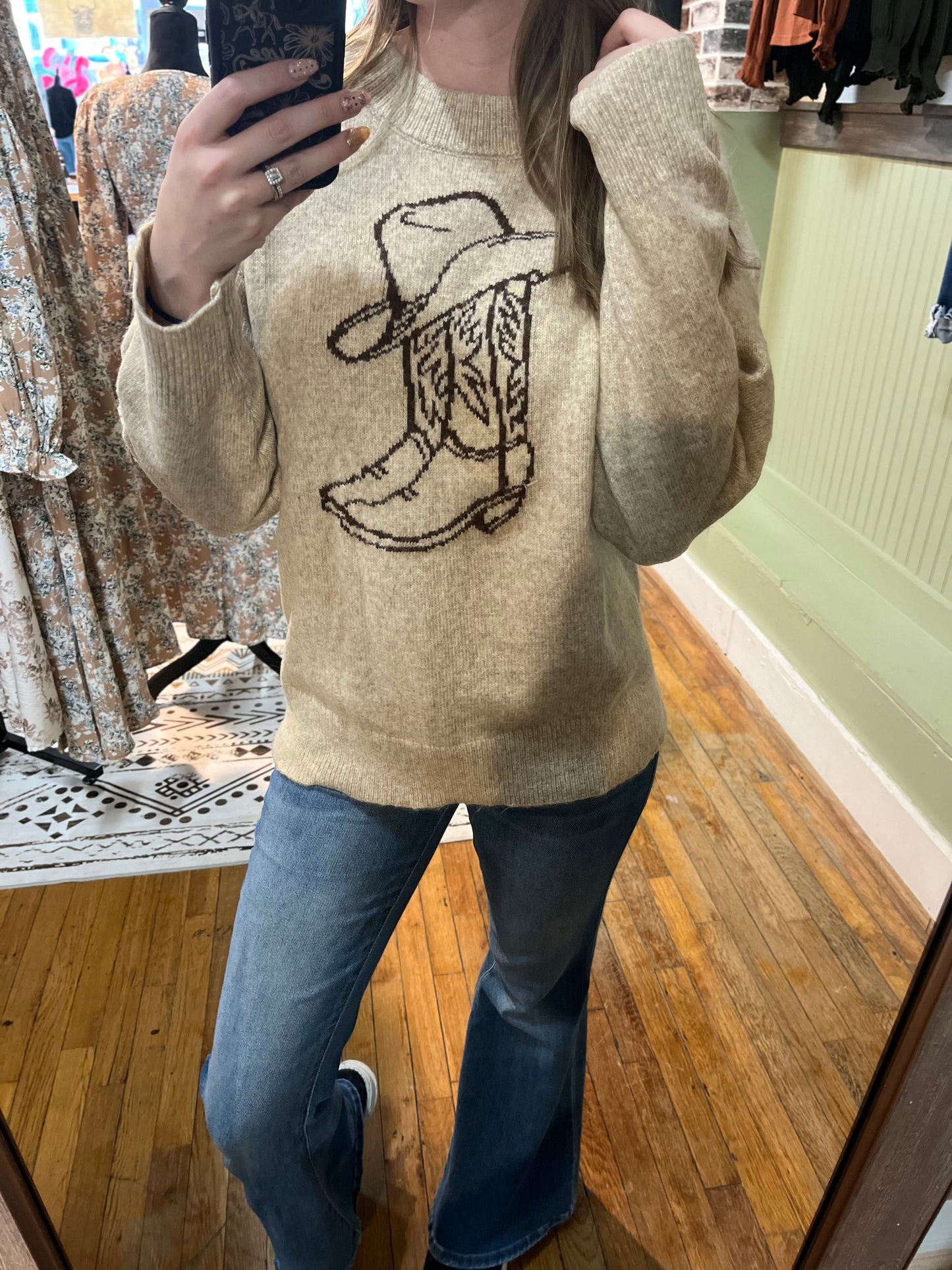 WESTERN COWBOY BOOT AND HAT SWEATER