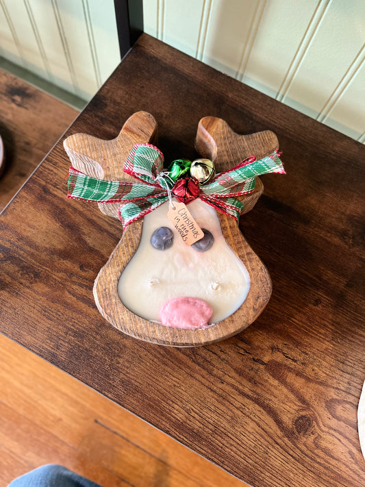 Wooden Reindeer or Snowman Candles