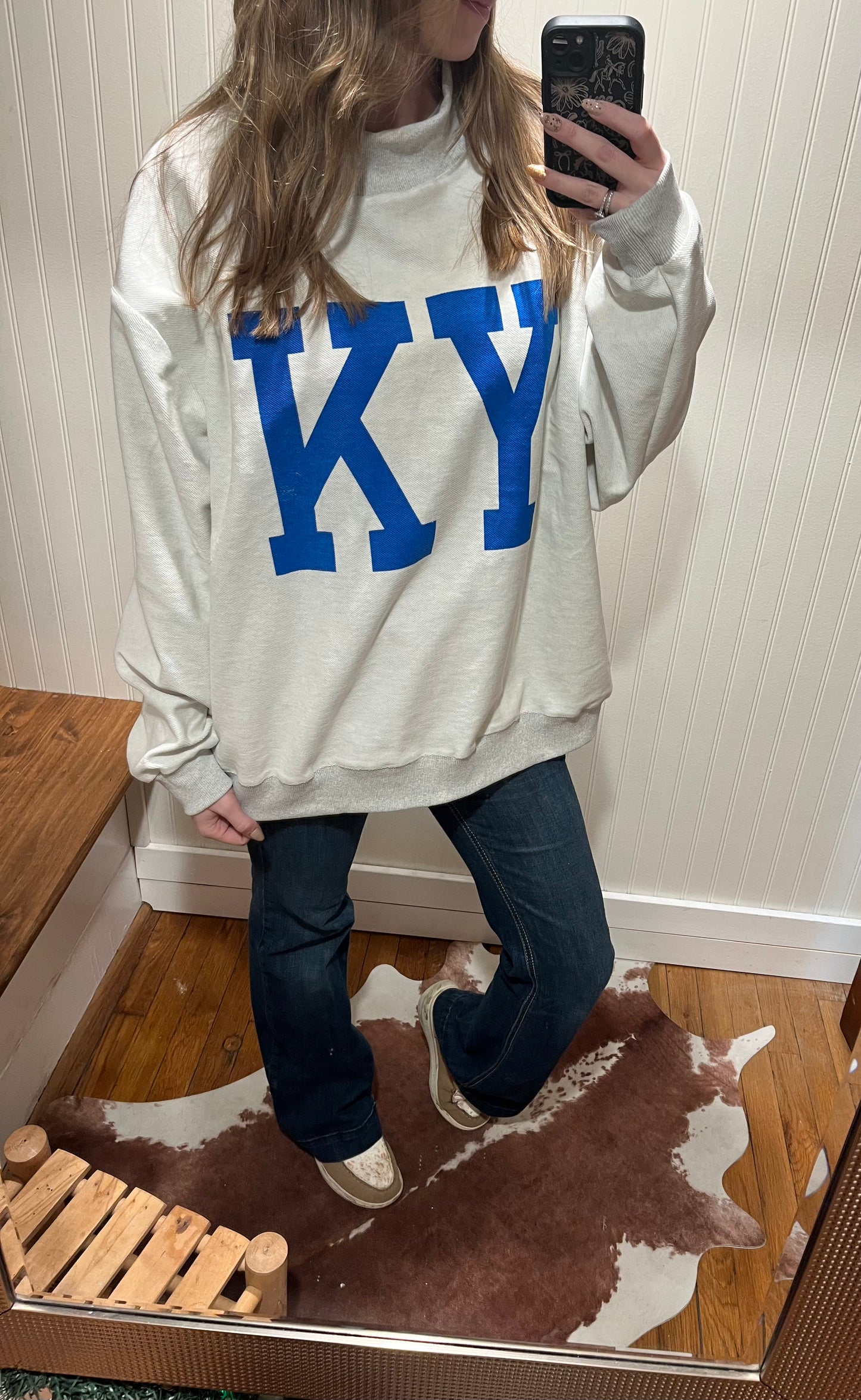 KENTUCKY & KY Mock Neck Sweatshirt: ASH GREY Reversible
