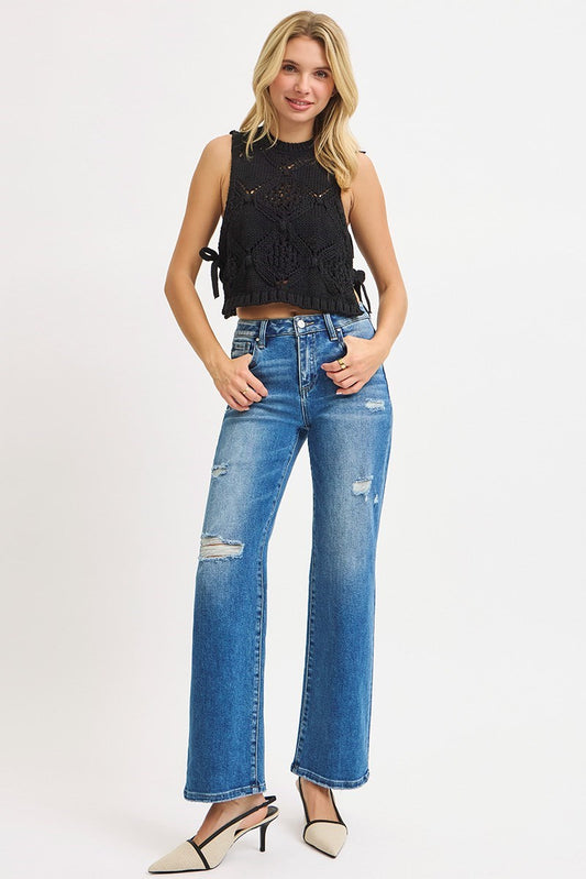 RiSEN HIGH RISE ANKLE STRAIGHT DISTRESSED JEANS