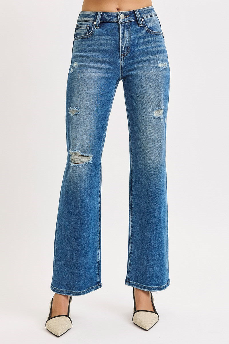 RiSEN HIGH RISE ANKLE STRAIGHT DISTRESSED JEANS