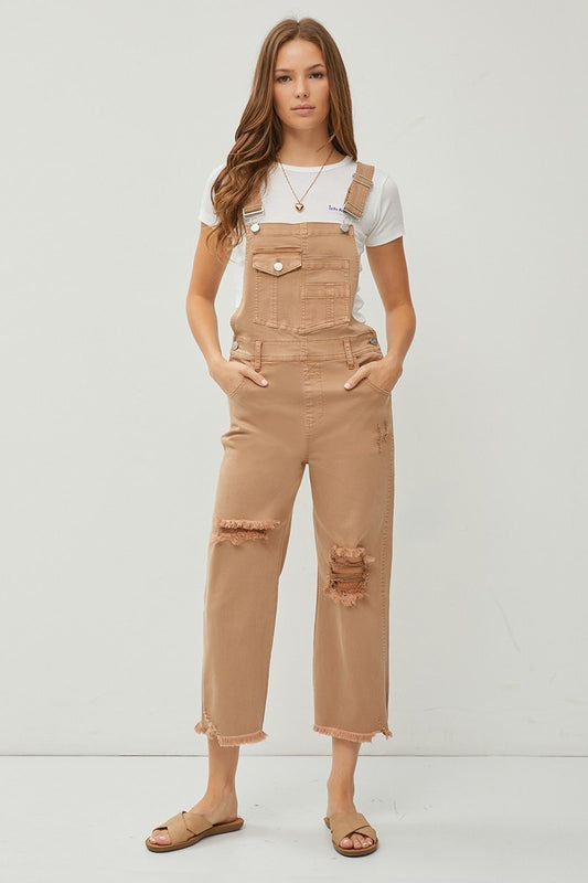 RiSEN HIGH RISE DISTRESSED STRAIGHT OVERALLS