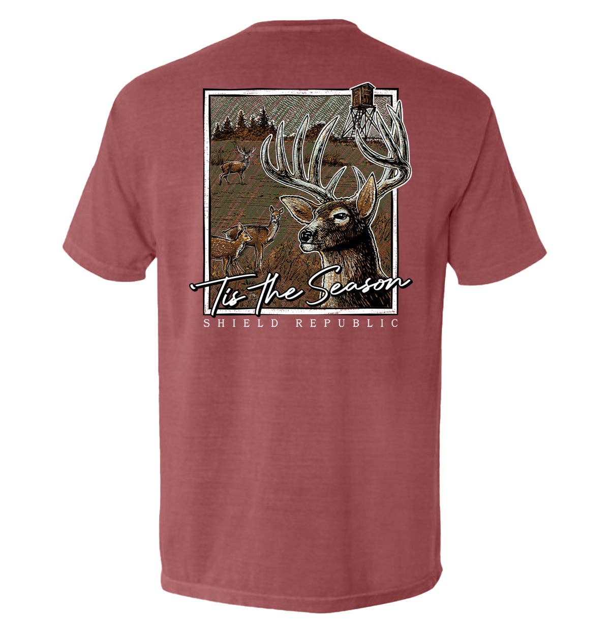 Tis the Season Deer comfort colors pocket tee. Blue Jean