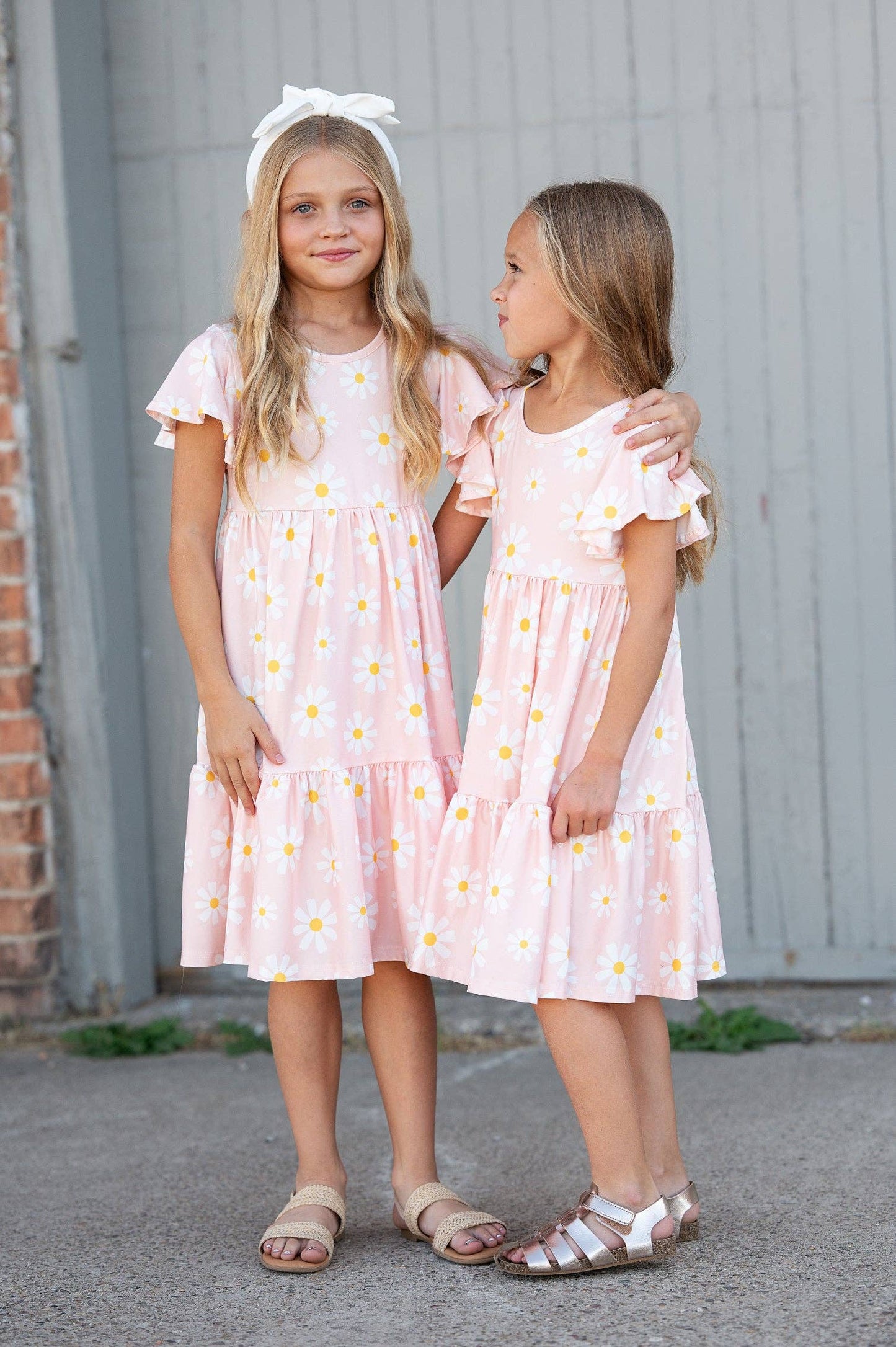 Girls Emma Pink Spring Daisy Flutter Sleeve Twirl Dress: 2