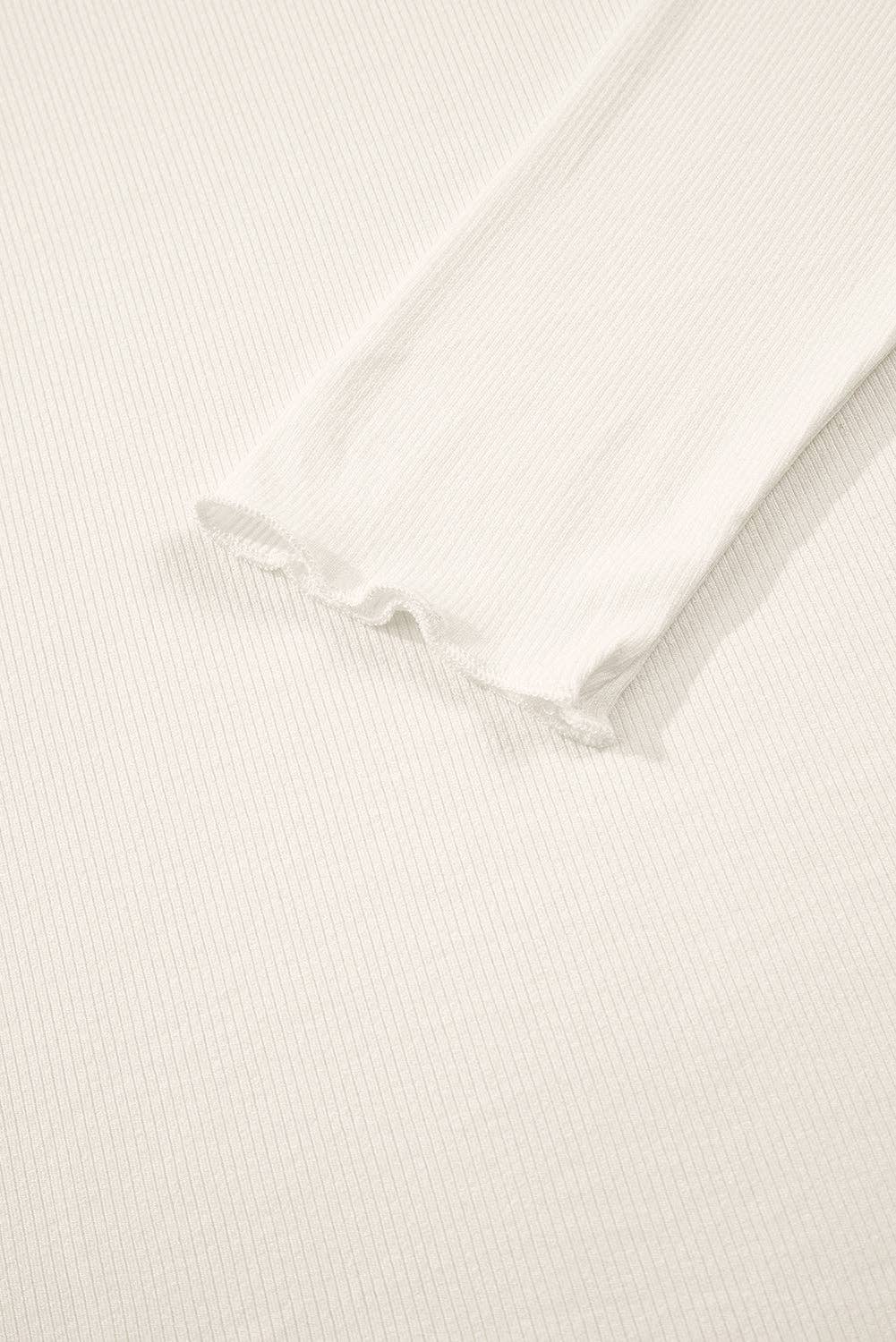 Black Ribbed Knit Lettuce Trim High Neck Long Sleeve Top