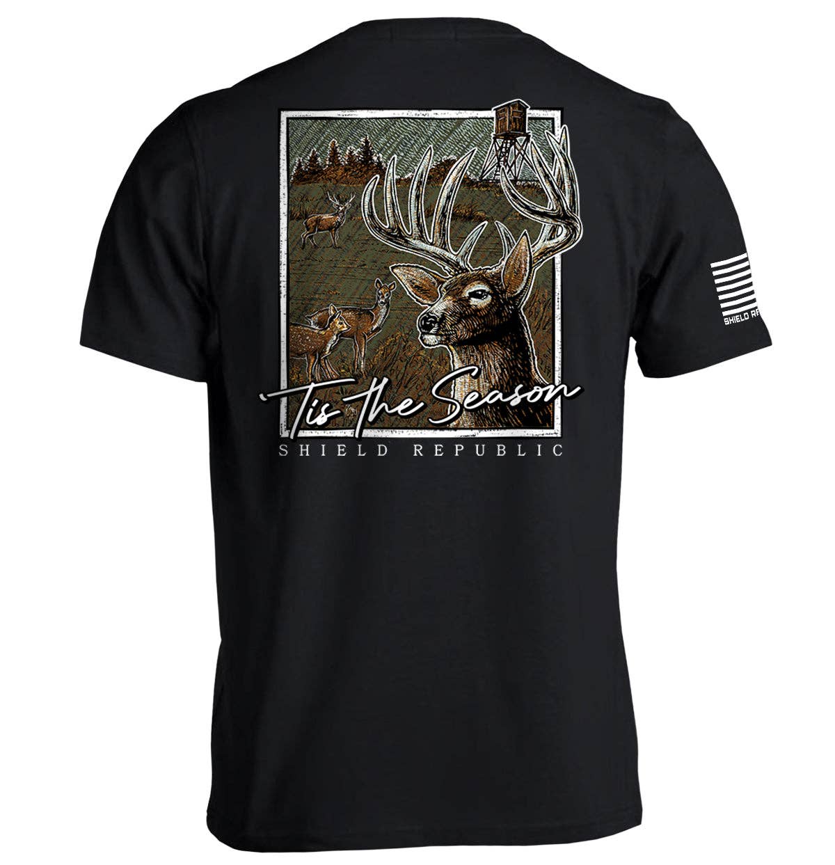 Tis the Season Deer comfort colors pocket tee. Blue Jean