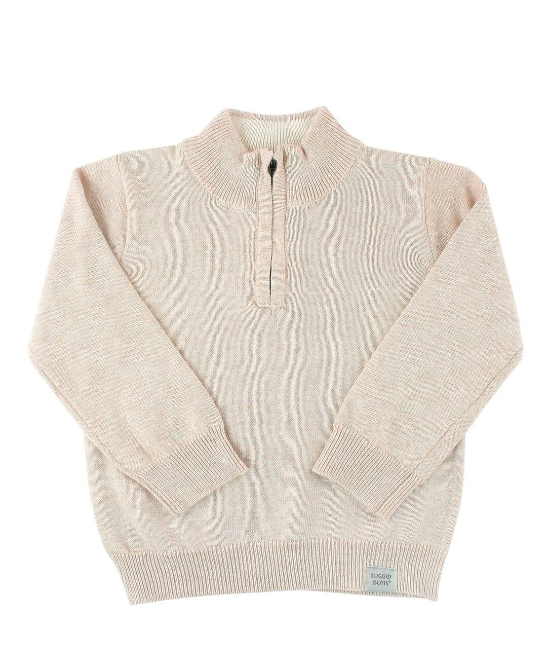 Boys Heather Oatmeal Quarter-Zip Sweater: Off-White