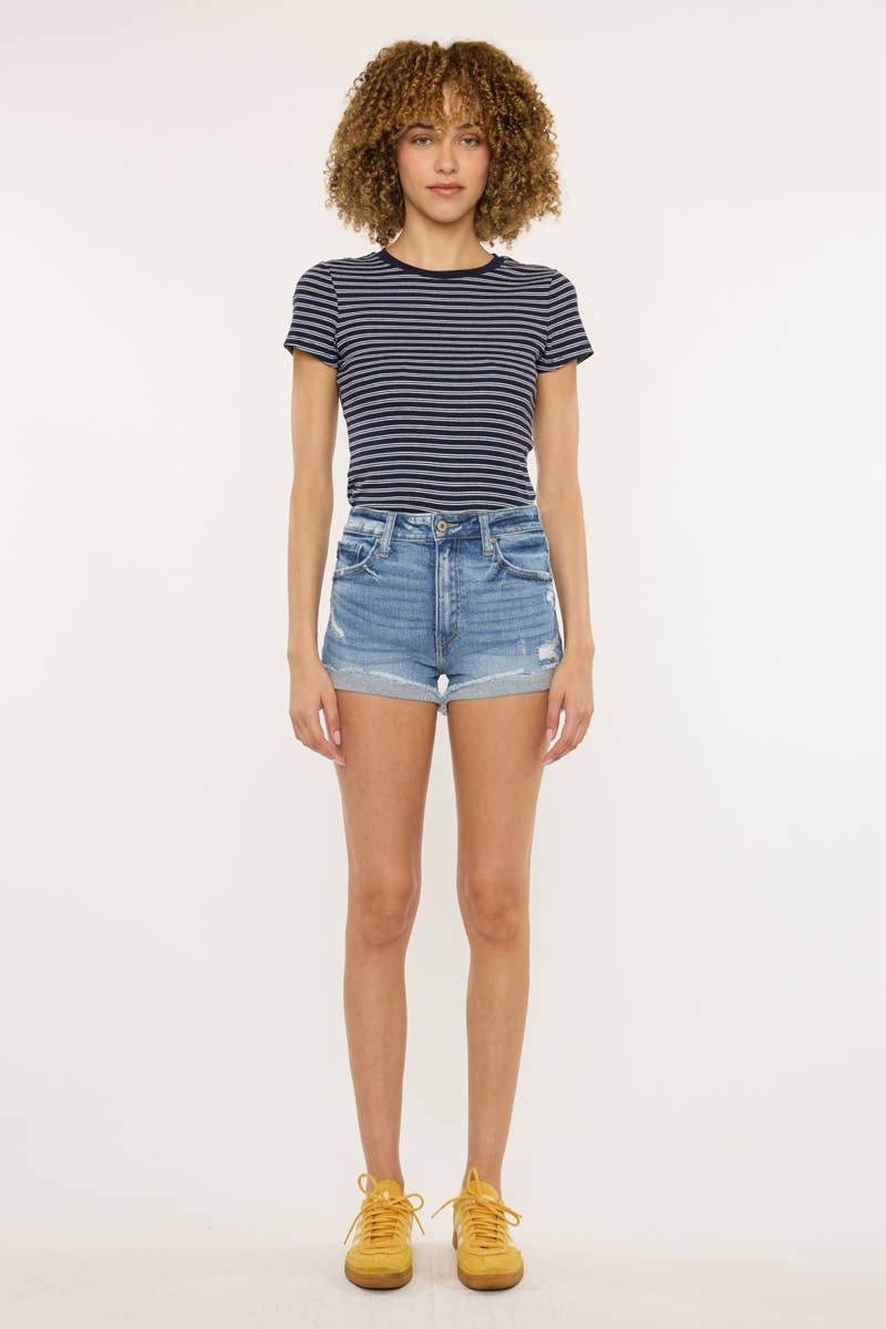 HIGH RISE CUFF SHORTS