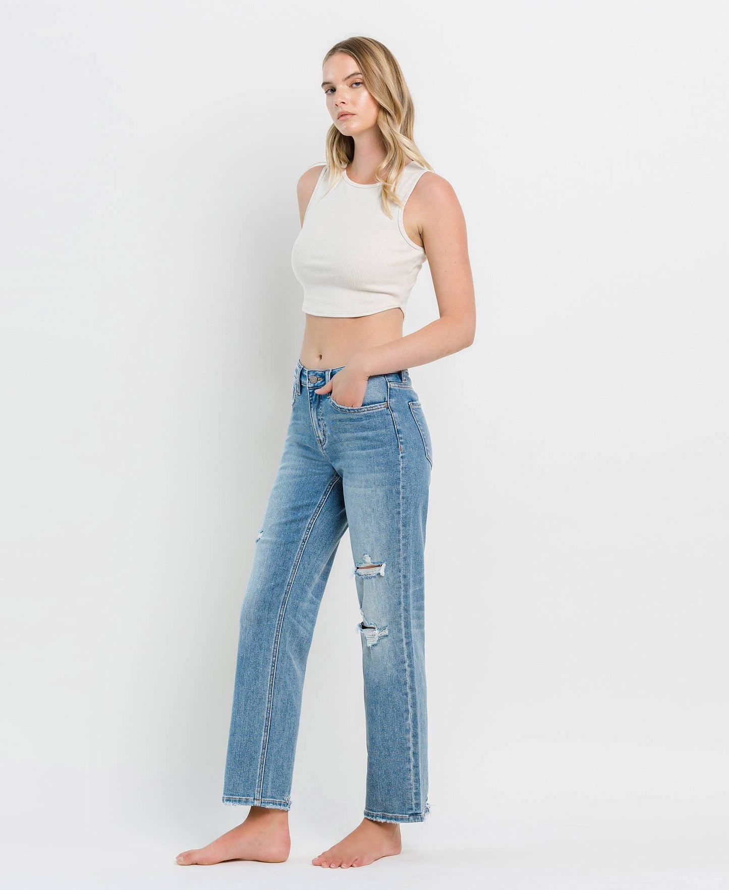 HIGH RISE DAD JEANS DISTRESSED