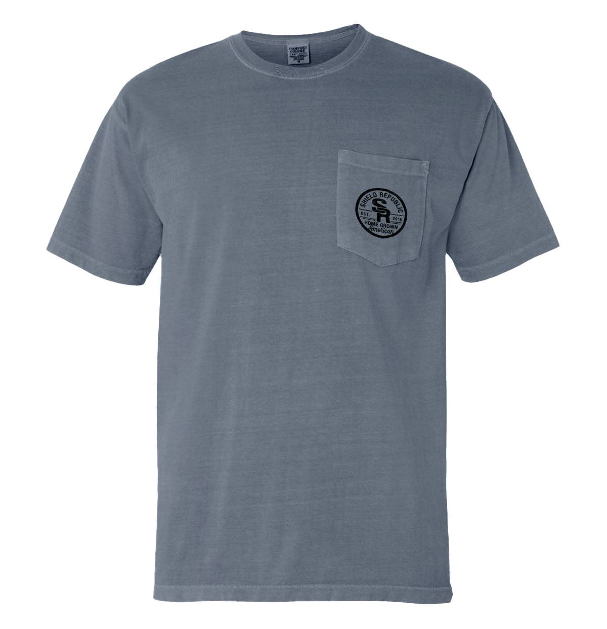 Tis the Season Deer comfort colors pocket tee. Blue Jean