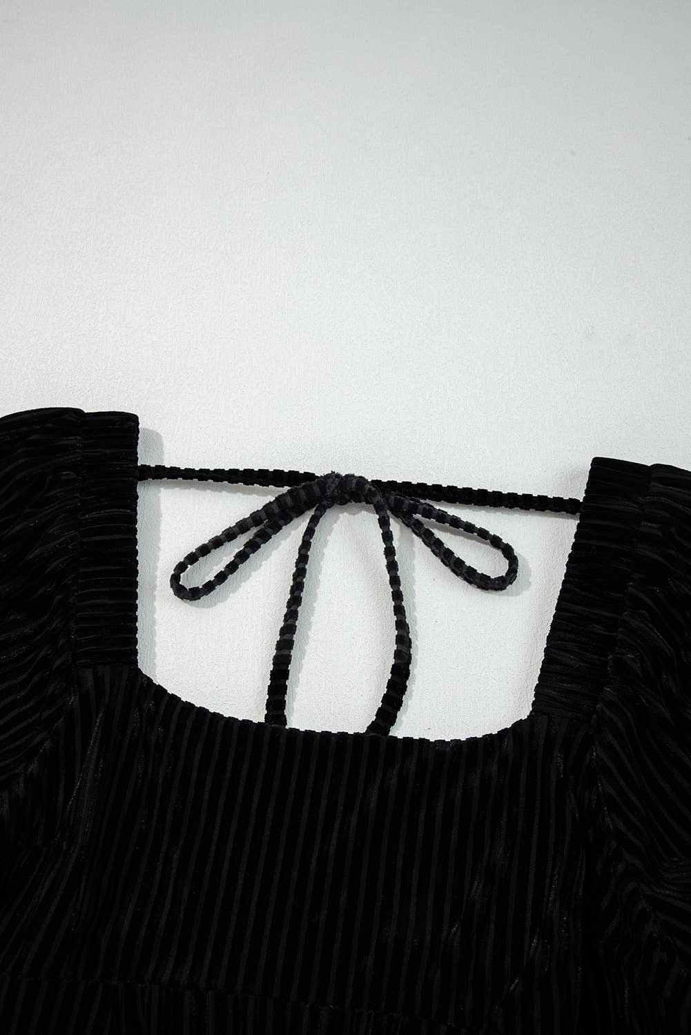 Tie Back Square Neck Velvet Babydoll Dress- Black
