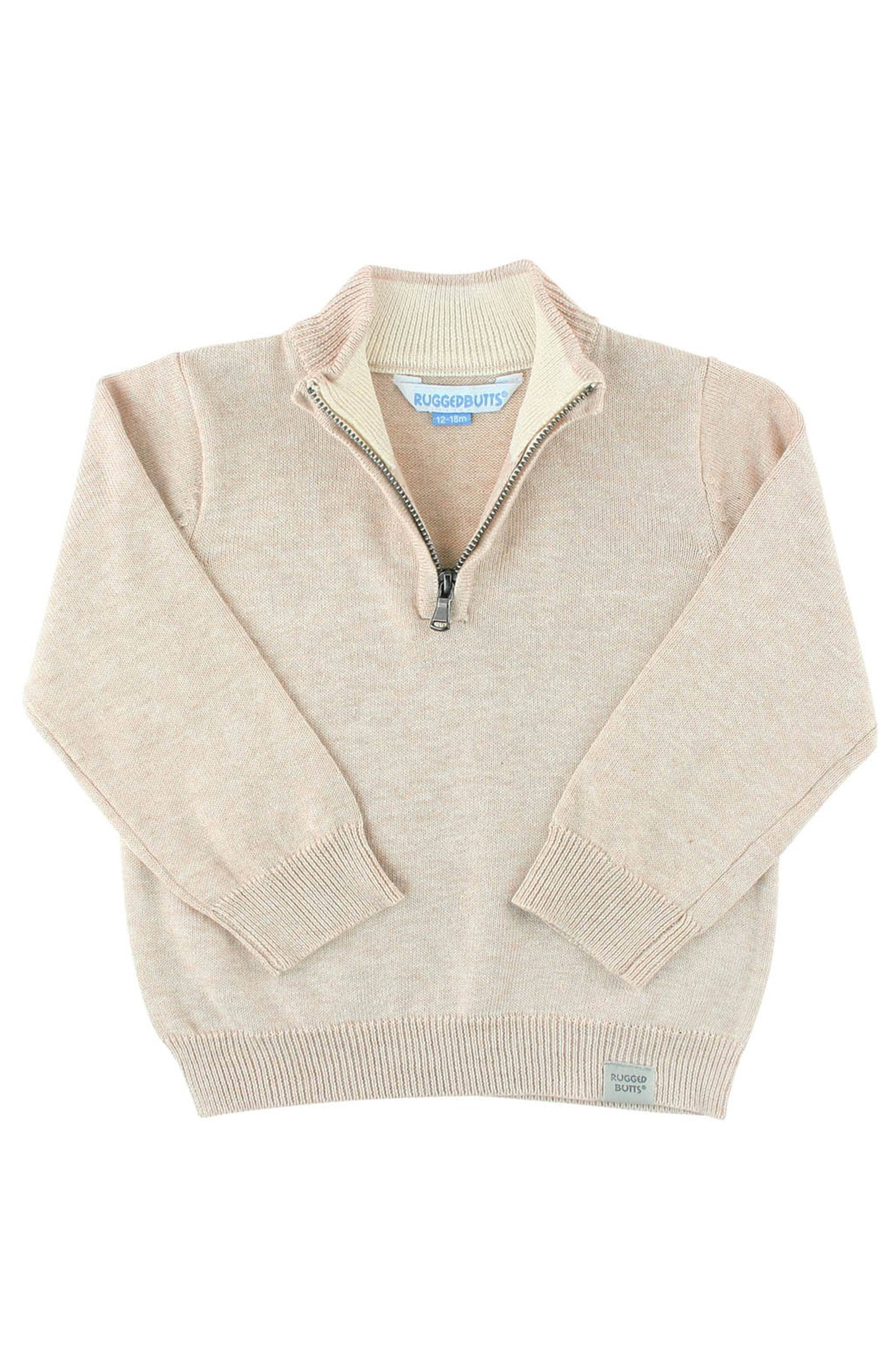 Boys Heather Oatmeal Quarter-Zip Sweater: Off-White