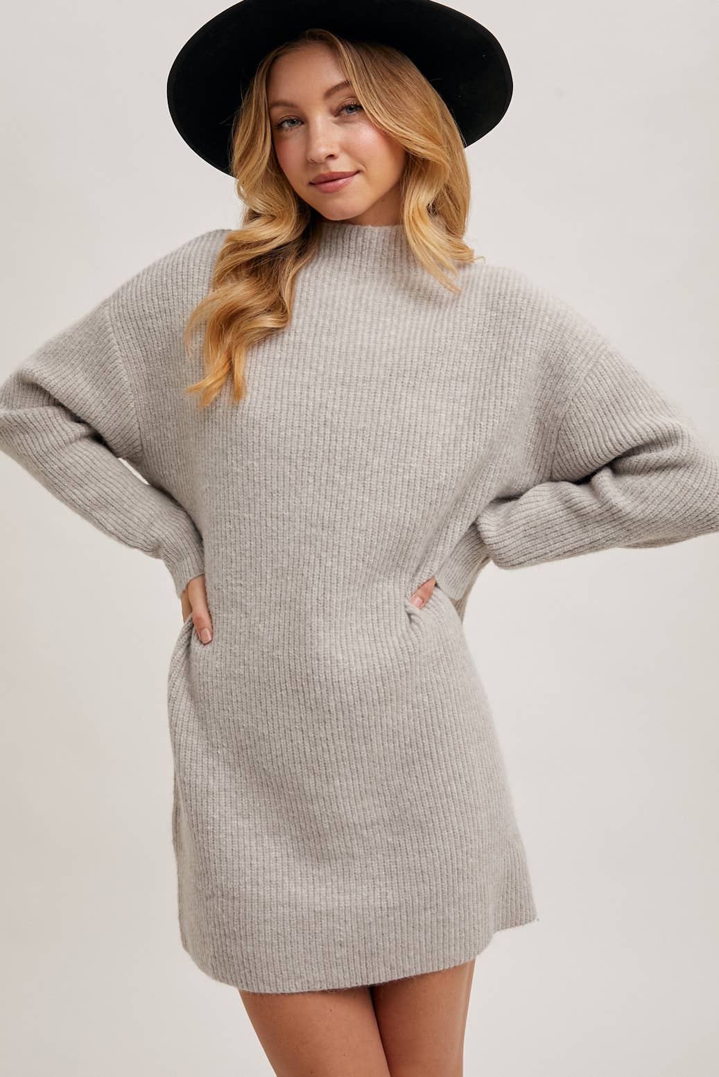 MOCK NECK KNIT SWEATER MINI DRESS: BIRCH